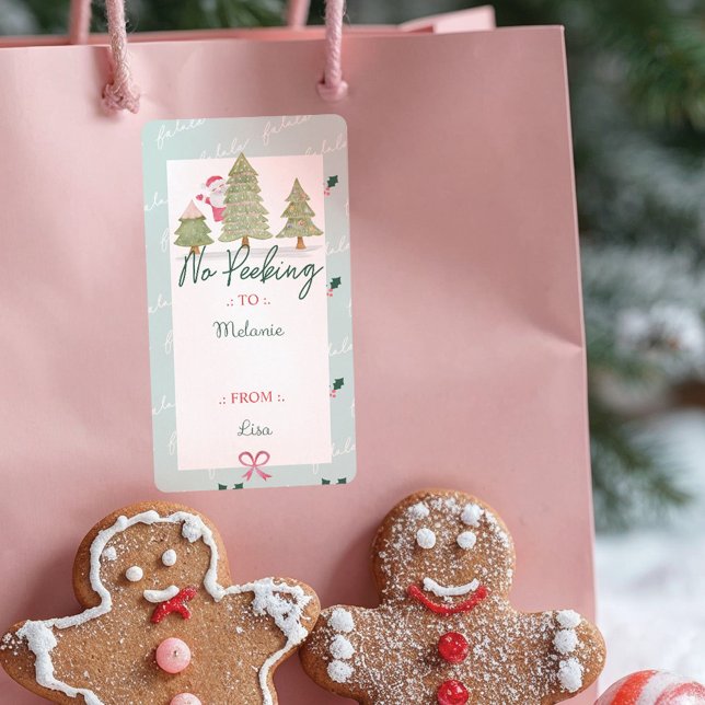 Étiquette Pas de Peeers Le Père Noël Caché, Arbre de Noël (No Peeking Santa Claus Hiding, Christmas Tree Label)