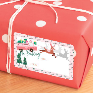 Étiquette Pas de Peeking Pink Retro Van & Reindeers