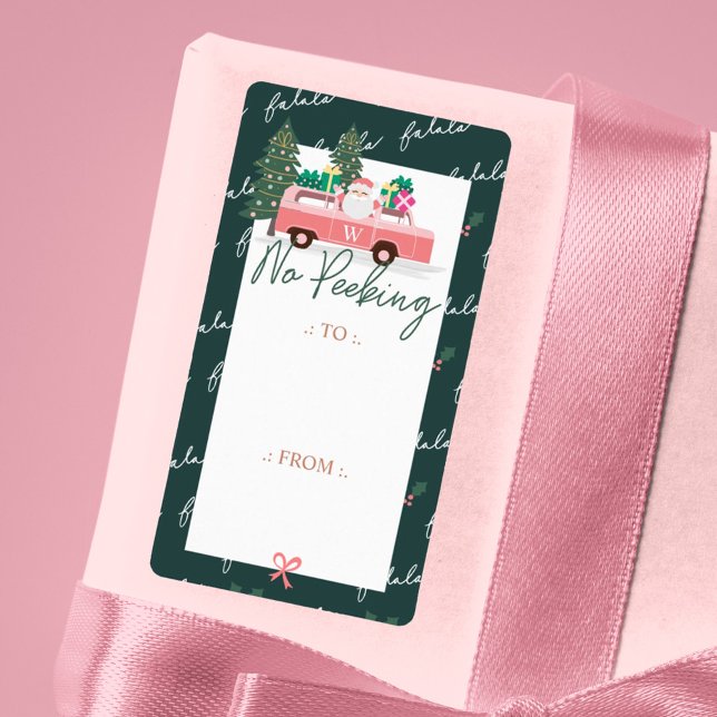 Étiquette Pas De Pékin Père Noël Venir À Town Pink Retro Van (No Peeking Santa's Comin' To Town Pink Retro Van Label)