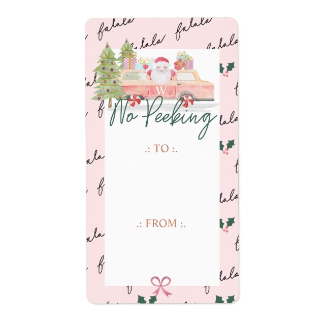 Étiquette Pas De Pékin Père Noël Venir À Town Pink Retro Van (Devant)