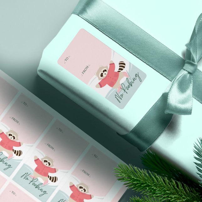 Étiquette Pas De Pékin Woodland Raccoon Patinage de glace (No Peeking Woodland Raccoon Ice Skating To From Label)