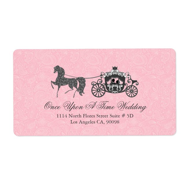 Étiquette Pastel Pink & Black Mariage Horse & Carriage (Devant)