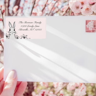Étiquette Pastel Pink Bunny Spring Adresse de retour