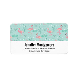 Étiquette Pastel Pink Flamants roses Green Motif Adresse