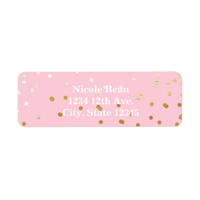 Étiquette Pastel rose et or pailleté confettis points chic m (Devant)