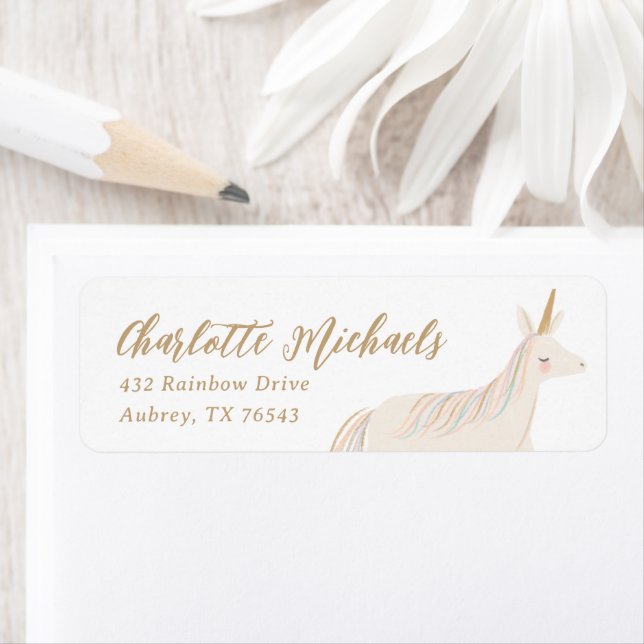 Étiquette Pastel Unicorn Anniversaire Adresse de retour (En situation)