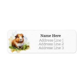 Étiquette Pastel Watercolor Guinea Pig Return Adresse