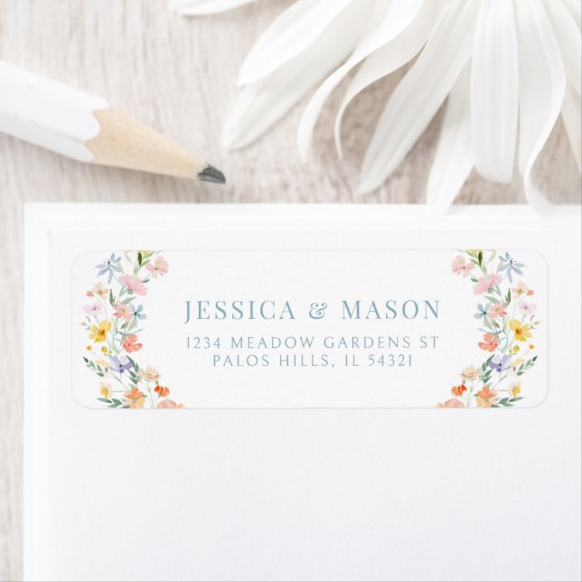 Étiquette Pastel wildflower meadow flower Return Address (En situation)