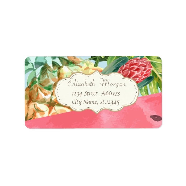 Étiquette Pastèque,Feuilles de palmier tropicales  (Devant)