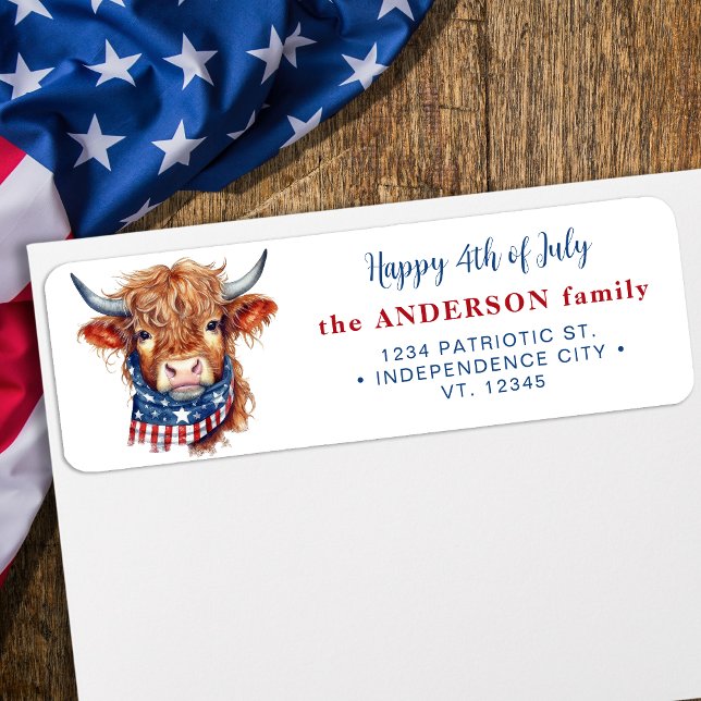 Étiquette Patriotic Cow 4 juillet American Return Adresse (Créateur téléchargé)