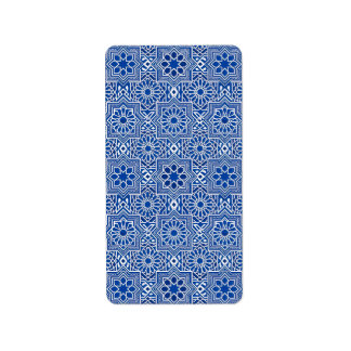 Étiquette Patrón Geométrico de Azulejo Tradicionales en Azul