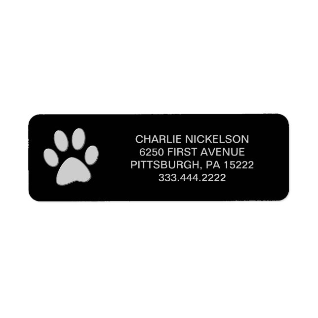 Étiquette Paw Chien Argent sur arrière - plan noir (Devant)