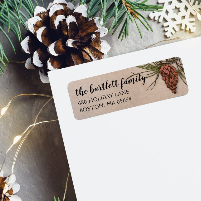 Étiquette Pays Rustique Cône de Pin Adresse de Retour (Country Rustic Pinecone Return Address Label)