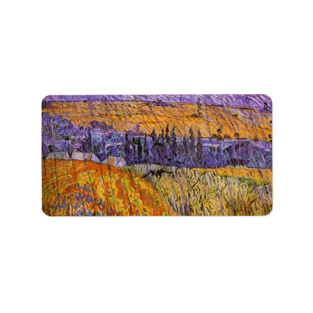Étiquette Paysage à Auvers en pluie par Vincent van Gogh (Devant)