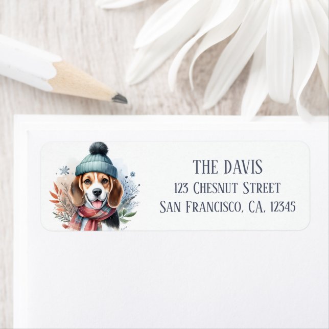 Étiquette Paysage d'hiver Beagle de l'Écharpe - (En situation)