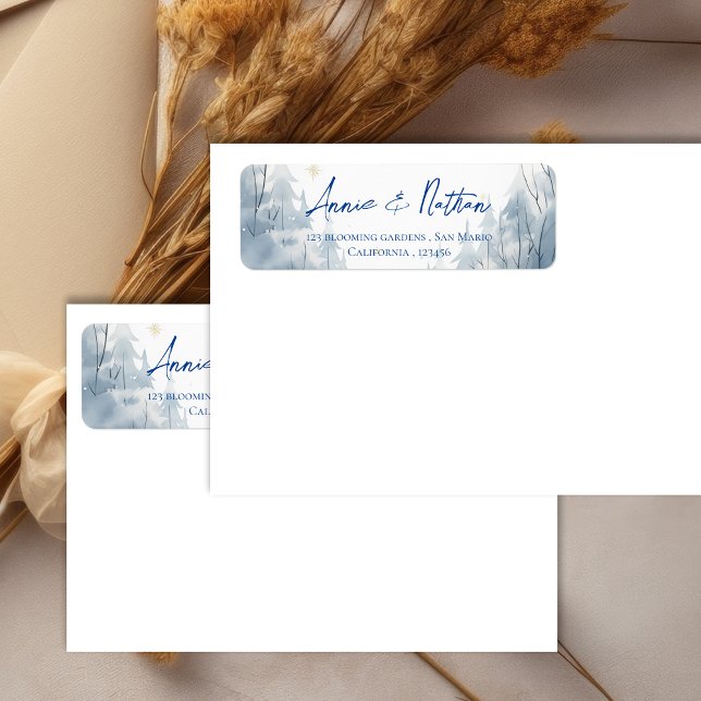 Étiquette Paysage neigeux Mariage d'hiver Adresse de retour (Snowy Landscape Winter Wedding Return Address Label)