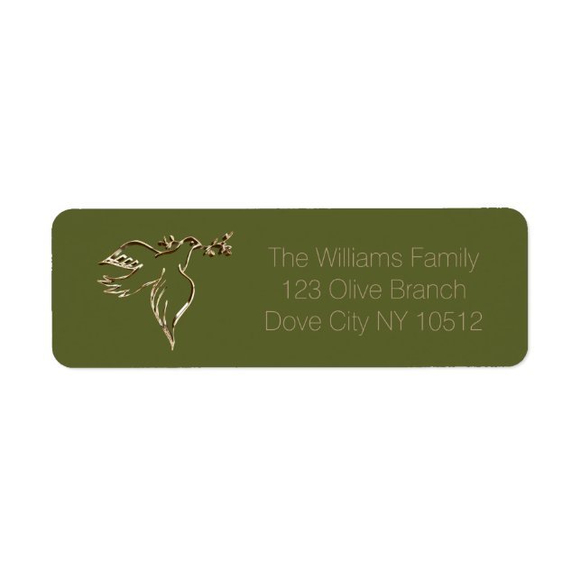 Étiquette Peace Dove with Olive Branch Twig Faux Gold Green (Devant)