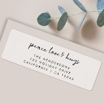 Étiquette Peace Love and Hugs | minimum Christmas Dove Gray<br><div class="desc">Étiquette simple, élégante, minimaliste de l'adresse de retour de vacances avec typographie décontractée et moderne manuscrite citée "Peace Love & Hugs" en noir avec un arrière - plan taupe gris colombe doux. Le nom et l'adresse peuvent être facilement customisés pour une touche personnelle. Un design élégant, minimaliste et contemporain pour...</div>