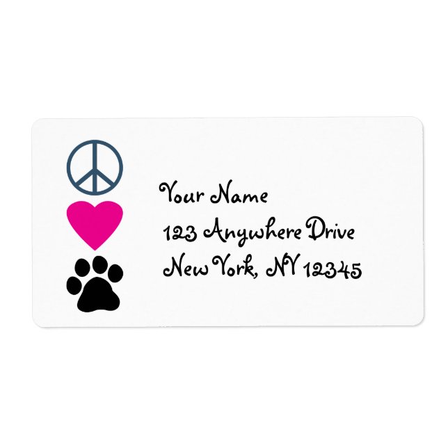 Étiquette Peace Love Paws (Devant)