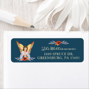 Étiquette Peace on Earth Angel Floral Folal Art Deep Blue