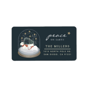 Étiquette Peace Polar Bears Snow Globe Navy Blue Adresse