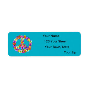 Étiquette Peace Sign Floral in Turquoise