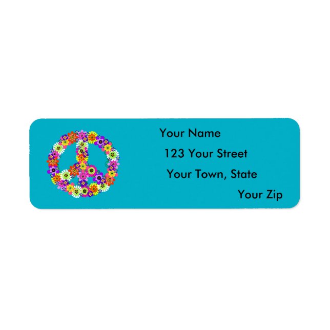 Étiquette Peace Sign Floral in Turquoise (Devant)