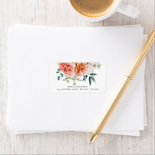Étiquette Peach Coral Peonies Florales Adresse de retour