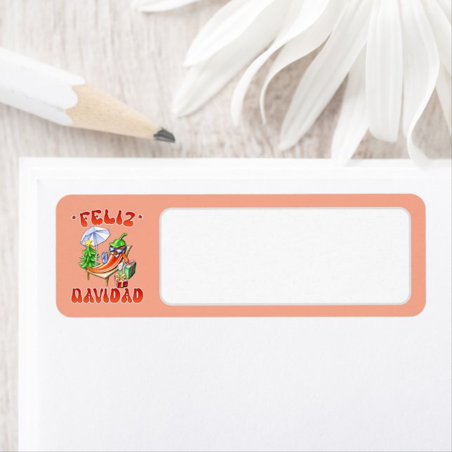 Étiquette Peach Feliz Navidad Chili Drawing Blond Adresse (En situation)
