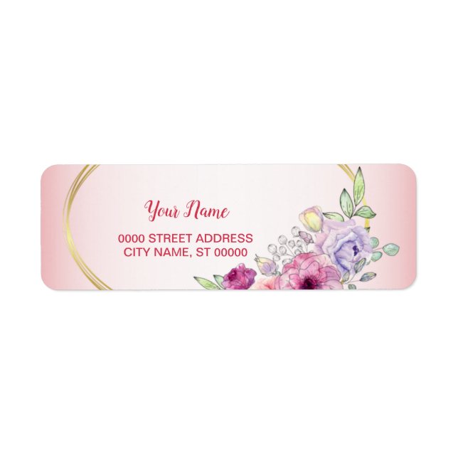 Étiquette Peach Floral Gold Geometric Wedding Return Address (Devant)