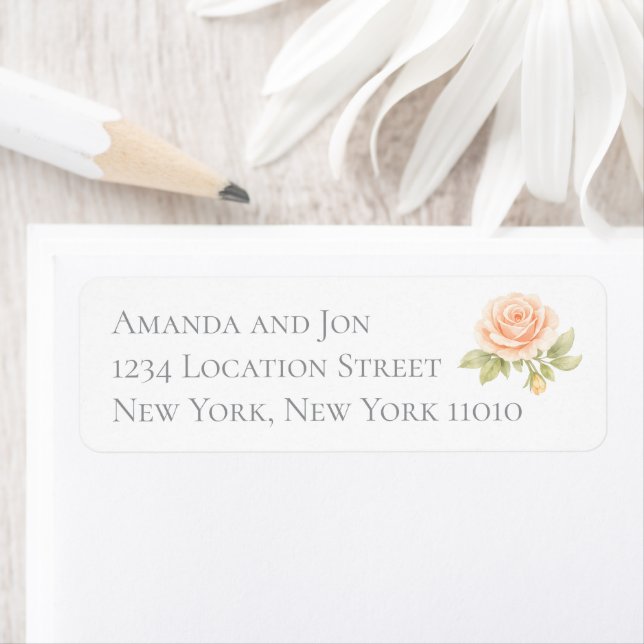 Étiquette Peach Roses Garden Wedding Return Address Labels (En situation)