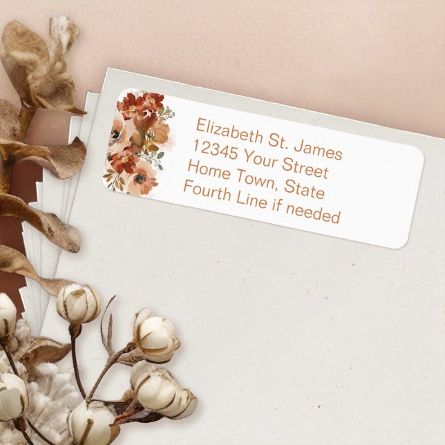 Étiquette Peach Watercolor Floral Adresse de retour (Peach Watercolor Floral Return Address Label with easy to read font)