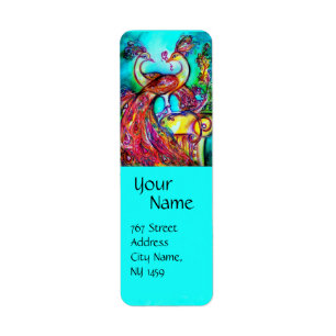 Étiquette PEACOCKS EN AMOUREUX Rouge Bleu Turquoise Mariage