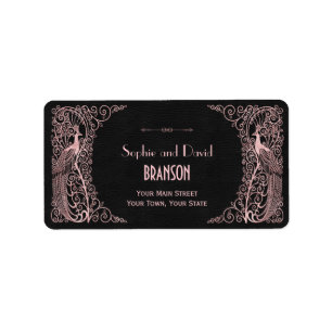 Étiquette Peacocks rose Gold Art Déco Mariage noir