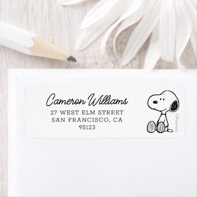 Étiquette PEANUTS | Snoopy on Black White Comics (En situation)
