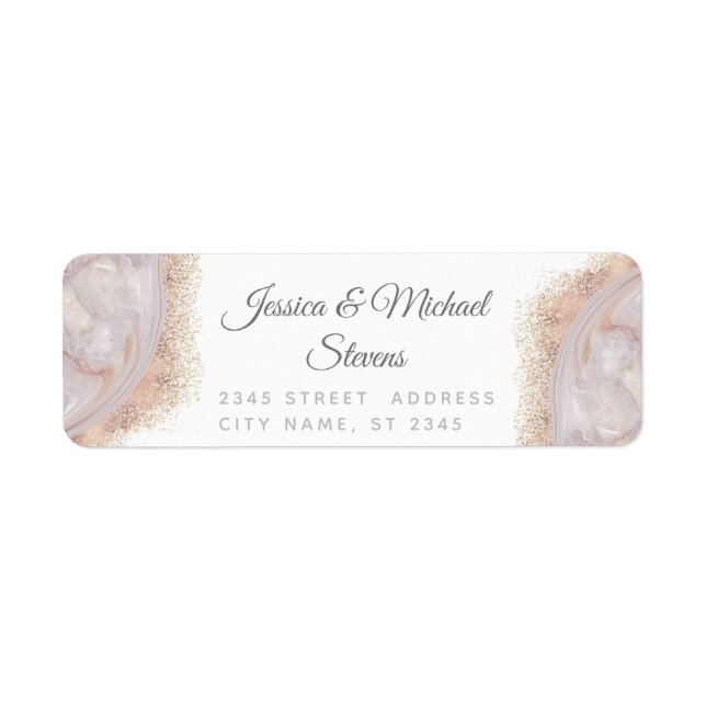 Étiquette Pearl rose or marbre agate calligraphie (Devant)