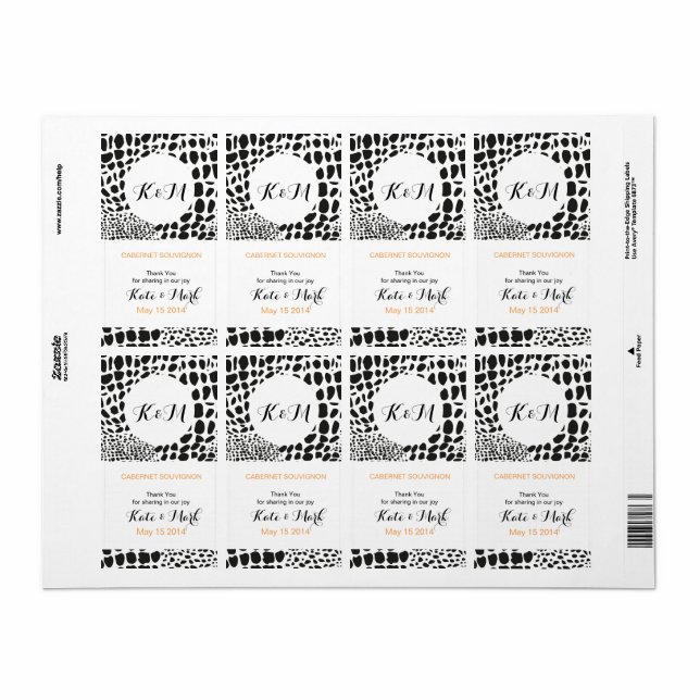 Étiquette Peau animale en noir et blanc (Feuille entière)