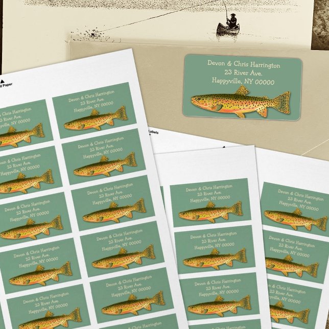 Étiquette Pêcheur de truite mouchetée Adresse de pêche (Créateur téléchargé)