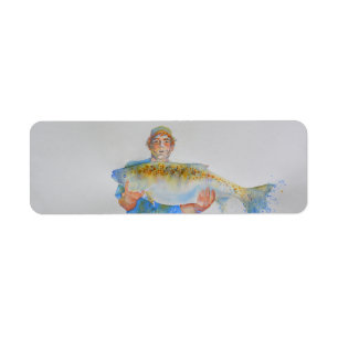 Étiquette Pêcheur peinture d'aquarelle cadeau de pêche pour