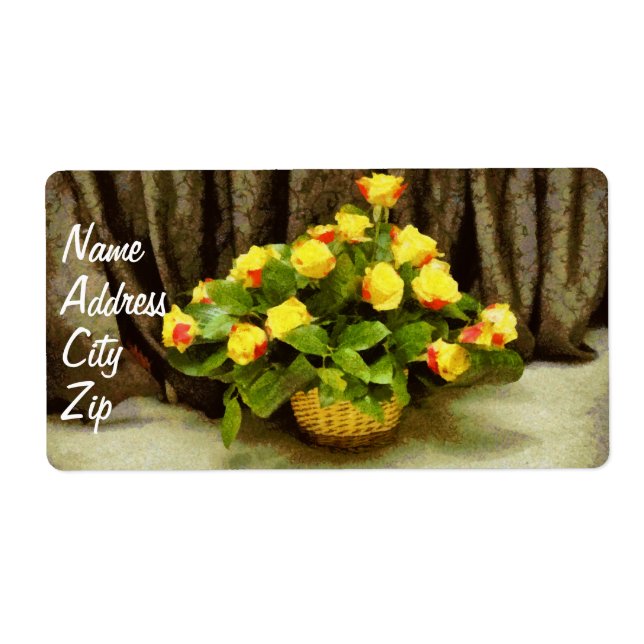 Étiquette Peinture en panier de roses jaunes (Devant)