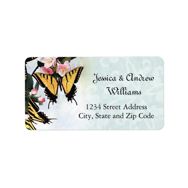 Étiquette Peinture papillon vintage sur Arrière - plan bleu (Devant)