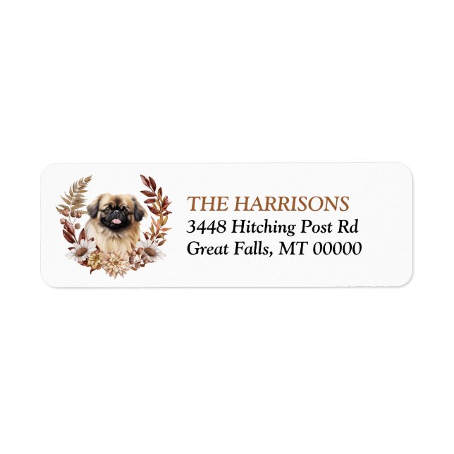 Étiquette Pekingese Chien - couronne d'automne (Devant)