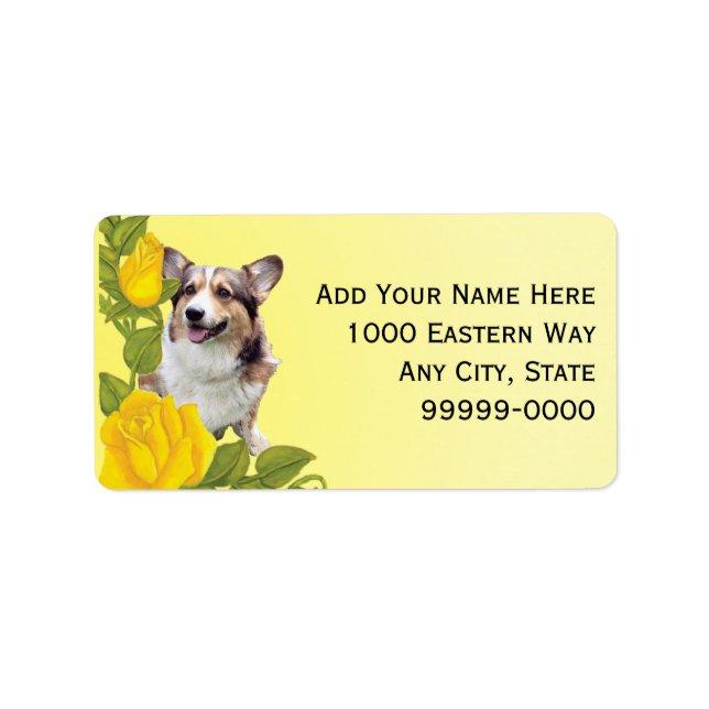 Étiquette Pembroke Corgi et Yellow Roses (Devant)