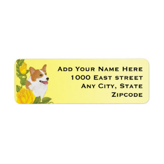 Étiquette Pembroke Corgi et Yellow Roses
