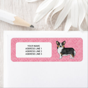Étiquette Pembroke Welsh Corgi tricolore noir Cœurs roses