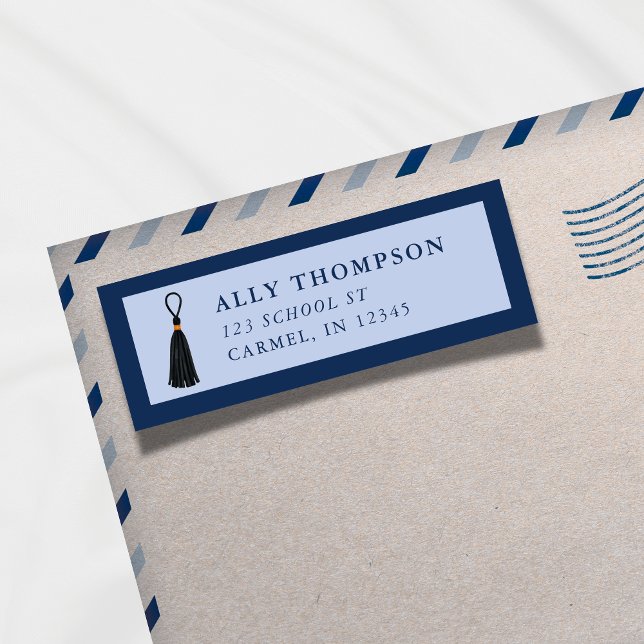 Étiquette Pendentif de casquette de remise de diplôme bleu m (Modern Blue Graduation Cap Tassel Label)