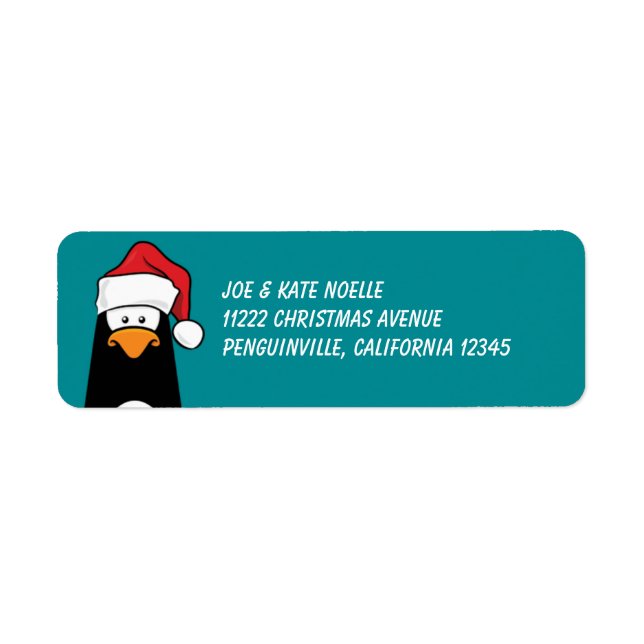 Étiquette Penguin de Noël dans un chapeau de Père Noël (Devant)
