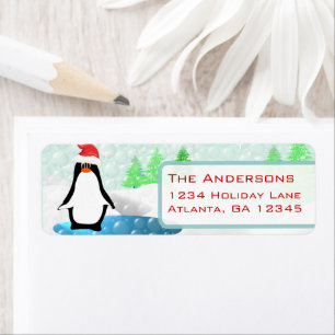 Étiquette Penguin de Noël Santa Hat Adresse de retour