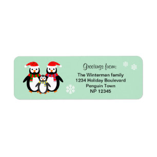 Étiquette Penguin famille texte modifiable turquoise Noël ét