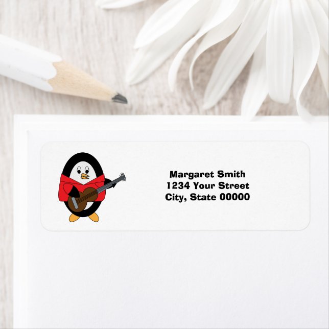 Étiquette Penguin Guitar Musician Personalize Return Address (En situation)